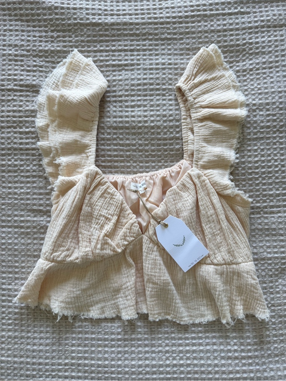 Free the Roses Cream Ruffle-Trim Crop Top